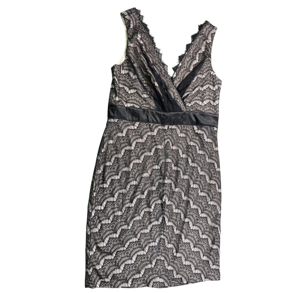 JS Collections Lace Cocktail Dress NWT Size 14 Black Nude Sleeveless Sheath